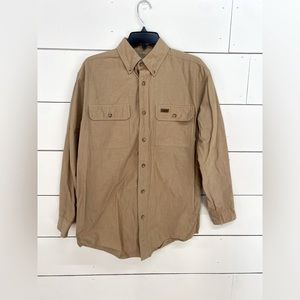 Carhartt Chambray Khaki Workwear Long Sleeve Button Up Shirt Men's S 100% Cotton